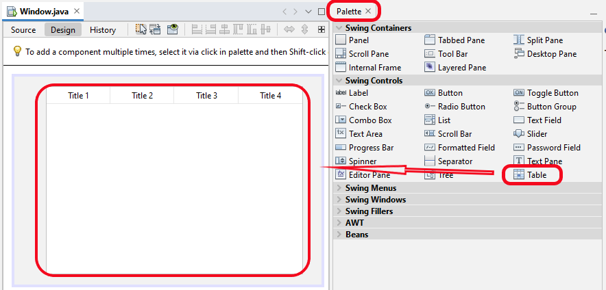 Déposer une JTable Déposer une JTable